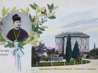 Palača JAZU (danas HAZU), Akademički trg (danas Trg Josipa Juraja Strossmayera), kolorirana memorabilija oko1905. godine